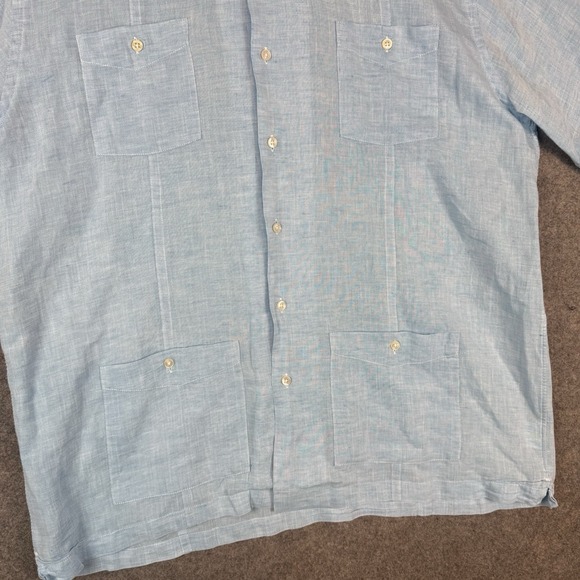 San Cristobal Shirt Mens Large Guayabera Mexican Wedding Button Up 4 Pocket Blue - Picture 4 of 9